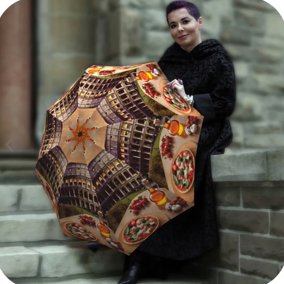 La Bella Umbrella Rome Colliseum Pizza Quality Rain Gift Box - Picture 2 of 10